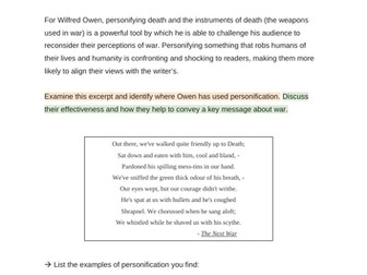 Wilfred Owen The Next War - Personification Workshop