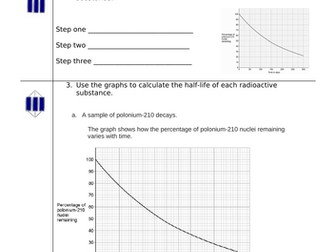 Half Life Graphs SOLO Worksheet or Revision Foundation/Low ability/basics for higher ability