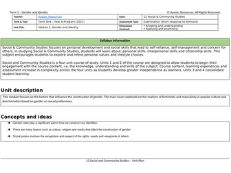 Social and Community Studies - Gender and Identity - Unit plan & scope and sequence