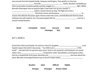 Romeo and Juliet Plot Gap Fill Sheets