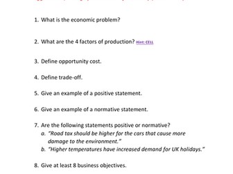 Quizzes Introduction to Economics