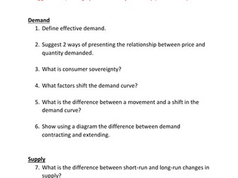 SUPPLY AND DEMAND QUIZZES