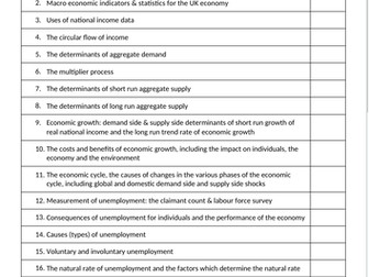 AQA A LEVEL MACROECONOMICS REVISION CHECKLIST