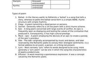 Poetry - types of meter and poem