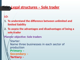 Legal Structures - Sole Traders and Partnerships