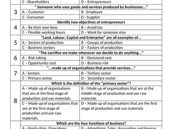 9-1 AQA Business Studies. Full unit tests 1-6.