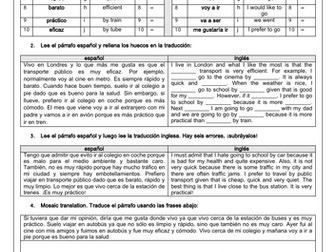 Spanish GCSE El Transporte / Transport & Journeys Translation Worksheet