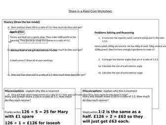 Share in a ratio mastery worksheet.