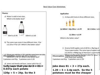Best Value/ Best Buy Mastery Worksheet.