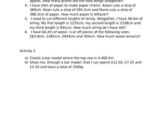 Year 5 Word Problems Using a Bar Model