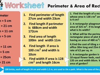 Differentiated worksheet area and perimeter of Rectangle
