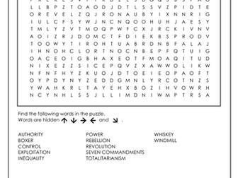 Animal Farm Themes & Symbolism Wordsearch