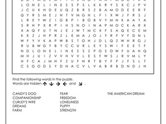 Of Mice and Men Theme & Symbolism word search