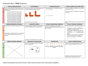 Homework grid/sheet - Sequences.