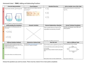 Add and Subtract Fractions - Homework grid/sheet