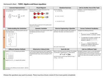 Algebra and Equations 1 - Homework grid/sheet