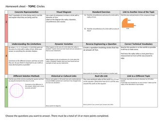 Circles - Homework grid/sheet