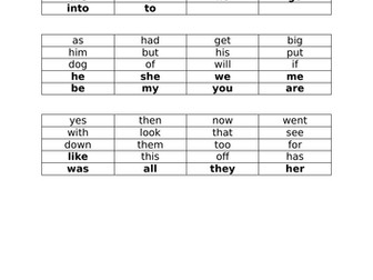 Progressive HFW / Tricky Words sets