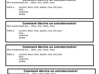 French Sentence Word Bank to Describe Aliens