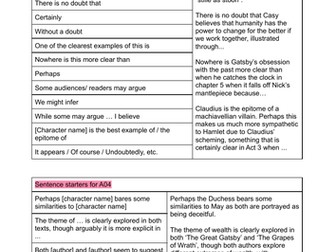 Sentence Starters for A Level English