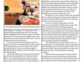 Example text - WAGOLL - Butterfly Lion newspaper article