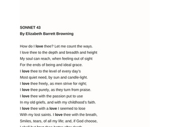 Sonnet 43 Elizabeth Barrett Browning How do I love thee? GCSE ENGLISH LITERATURE