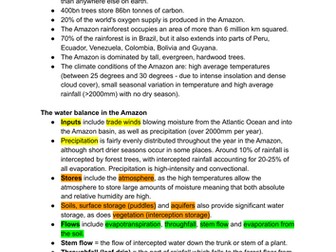A Level geography notes - Amazon rainforest, earth's life support systems