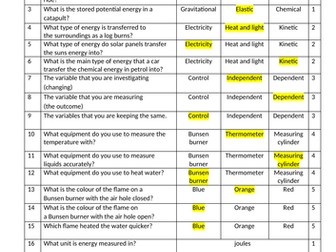 Year 7 Physics Mastery Quizzes, answers and next steps