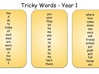 Year 1 Tricky Words