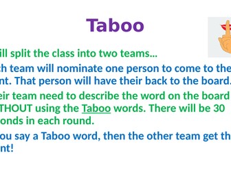 Taboo review game for GCSE English Literature and Language