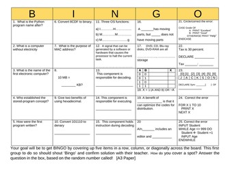 IGCSE Computer Science Bingo