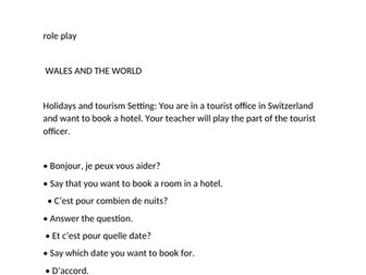 French GCSE WJEC  Wales and the World role play revision sheet foundation tier