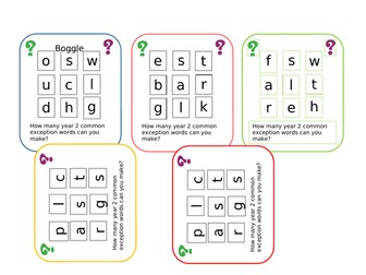 Year 2 Common Exception Word Boggle