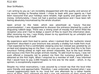 Complaint letter for a holiday - WAGOLL