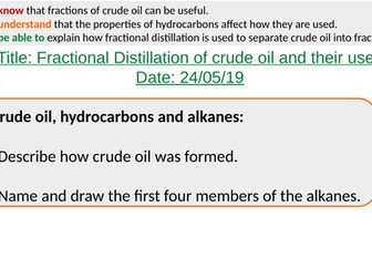 Fractional distillation of crude oil and their uses