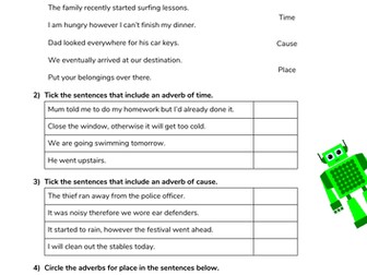 Adverbs to express time, cause and place