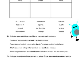 Prepositions to express time, cause and place