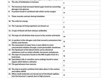Biology Key Words Alphabet Quiz