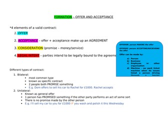 OCR A LEVEL LAW : OFFER AND ACCEPTANCE NOTES