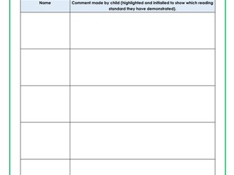 Guided Reading Informal Comment Sheet