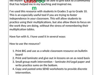SEND Multiplication Grid/Chart - with ideas on how to use!