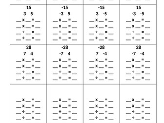 Integer Multiplication and Division - FactFamilies