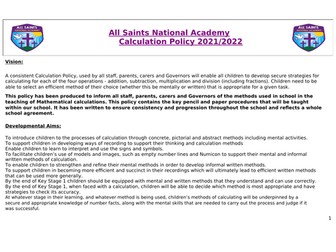 Calculation policy across the primary years