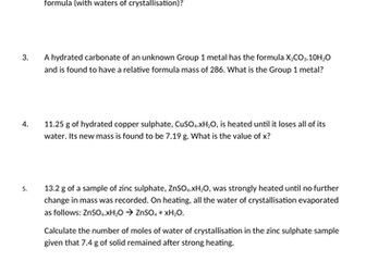 Water of crystallisation practice