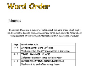 German KS4: Word Order for GCSE