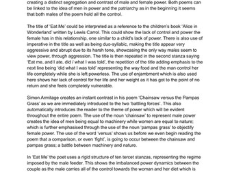 Example Essay : Eat me + Chainsaw versus the pampas grass
