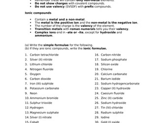 Mixed Chemistry Formula Sheet