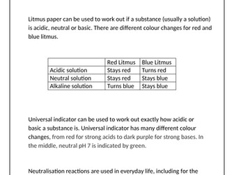 KS3 Acids and Alkalis Worksheet Bundle