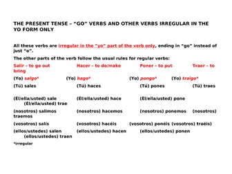 Spanish Present Tense Go verbs and other irregulars