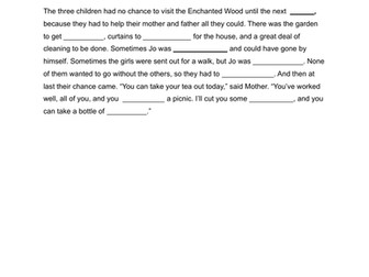 The Enchanted Wood Cloze worksheet